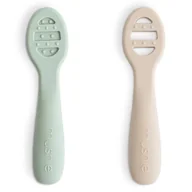 Sztućce dla dzieci - Pierwsze łyżeczki dla niemowląt 2-pack Cambridge Blue & Shifting Sand, Mushie - miniaturka - grafika 1