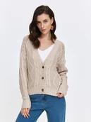 Swetry damskie - Beżowy kardigan z warkoczowym splotem - miniaturka - grafika 1