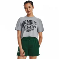 Koszulki i topy damskie - Damski t-shirt z nadrukiem Under Armour UA Collegiate Crest Crop SS - szary - miniaturka - grafika 1