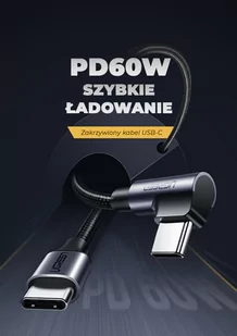 Kabel USB-C do USB-C, kątowy UGREEN QC 3.0 PD 3A 60W 1m (czarny) - Kable - miniaturka - grafika 2