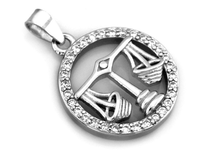 Zawieszka srebrna 925 znak zodiaku waga w kółku z cyrkoniami s
