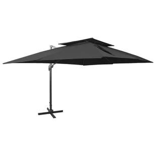vidaXL Parasol wiszący z podwójną czaszą, czarny, 400x300 cm vidaXL - Parasole ogrodowe - miniaturka - grafika 1