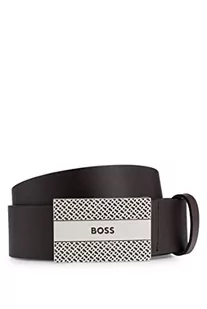 BOSS Męski pasek skórzany Icon-Bm-S z monogramami i logo na sprzączce, Dark Brown202, 110 - Paski - miniaturka - grafika 1