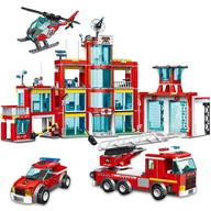 Klocki - Klocki Straż Pożarna Remiza Duży Zestaw Klocków Wóz Strażacki Helikopter 02 - miniaturka - grafika 1