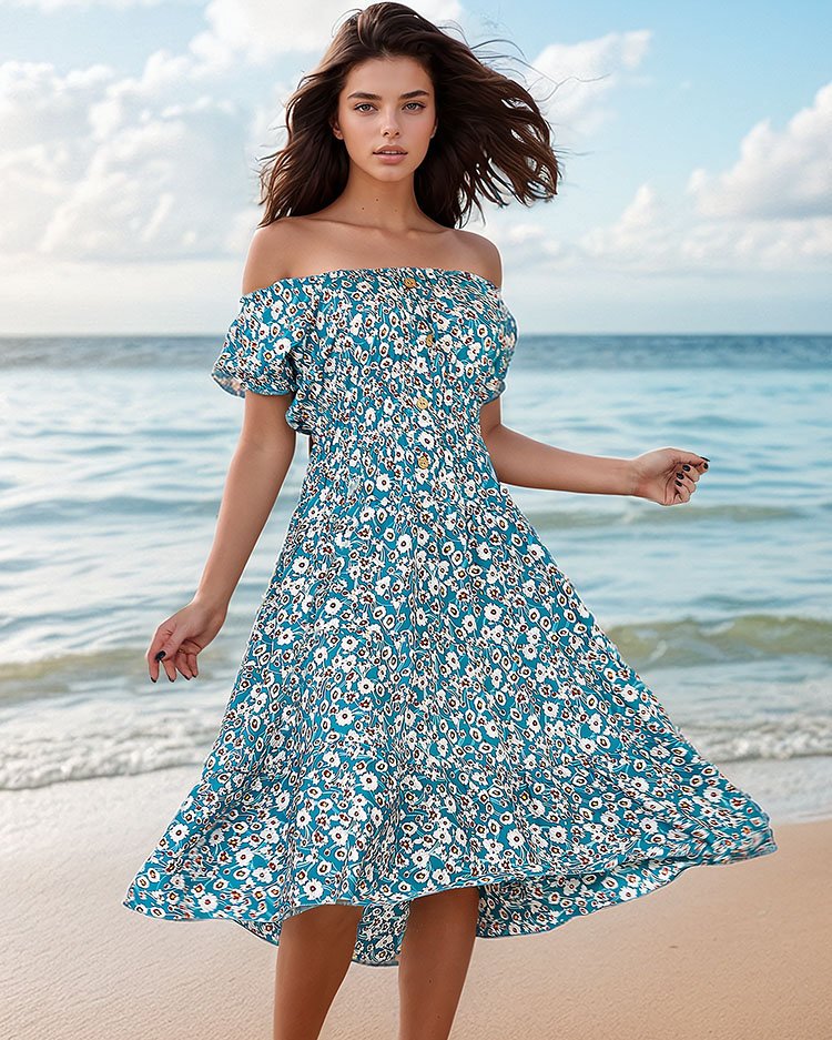 Royalfashion Damska sukienka do kolana a'la hiszpanka w kwiaty-XXL-44