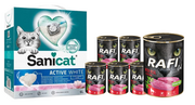 Żwirek dla kotów - SANICAT ACTIVE WHITE 6L LOTUS + RAFI Cat Adult z cielęciną 12 x 400g - miniaturka - grafika 1