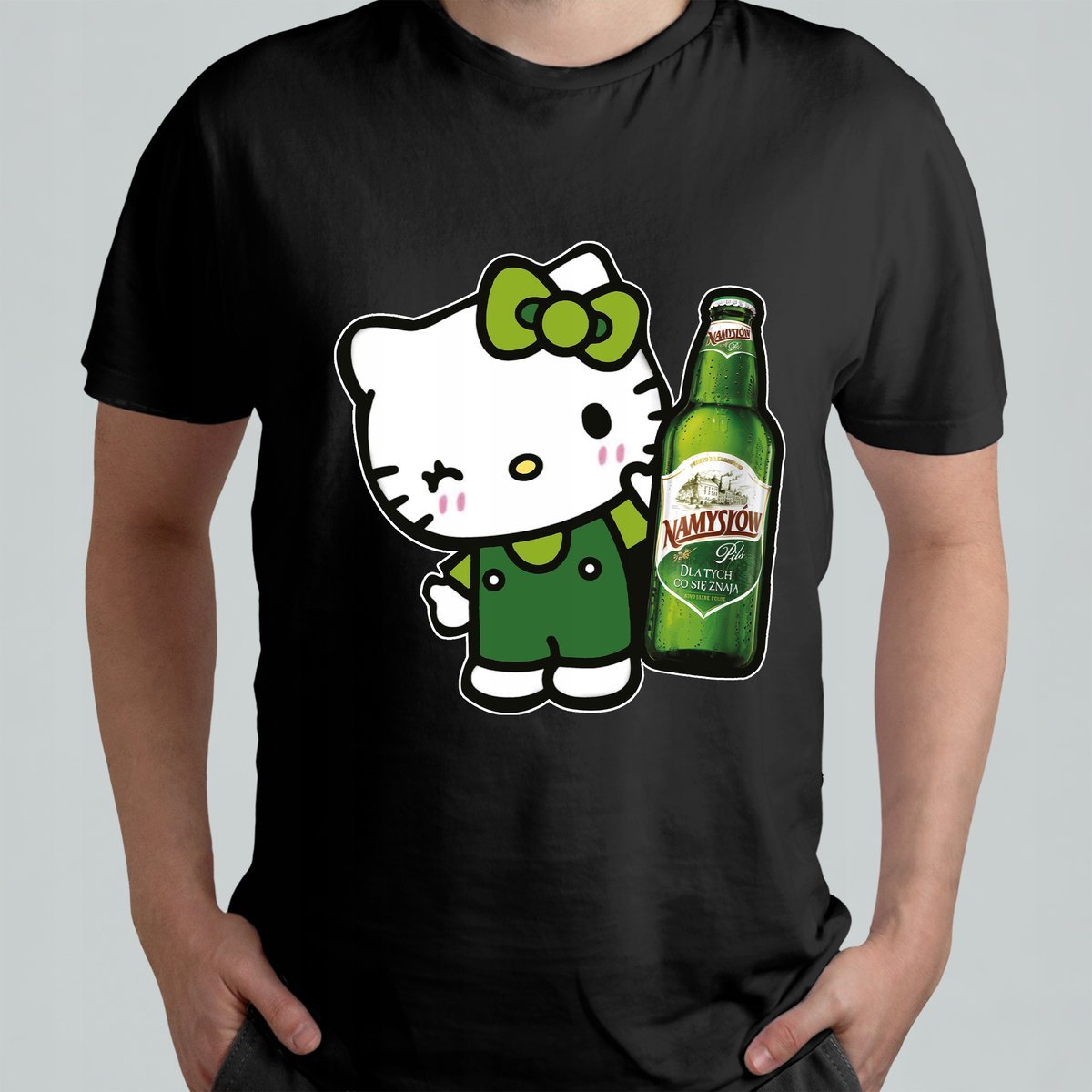 CZARNA KOSZULKA Z NADRUKIEM MĘSKA ŚMIESZNA T-SHIRT HELLO KITTY Namysłów
