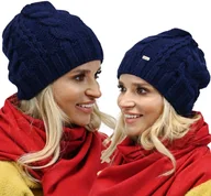 Czapki damskie - Granatowa Ciepła czapka damska dziana A4 - miniaturka - grafika 1