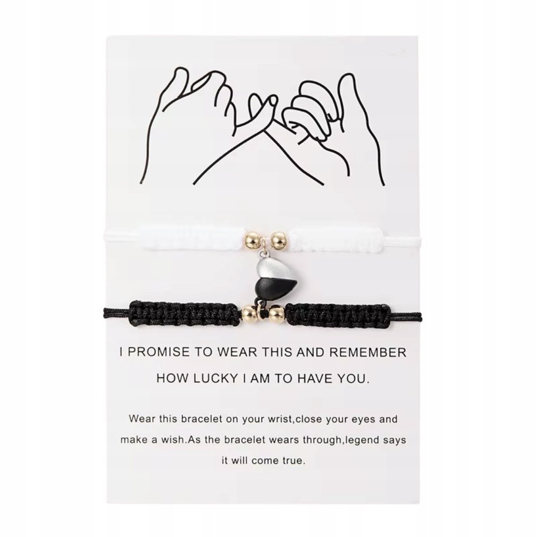 Bransoletki Przyjaźni z Sercem Czarno-Białe Zestaw 2szt Symbol Jedności