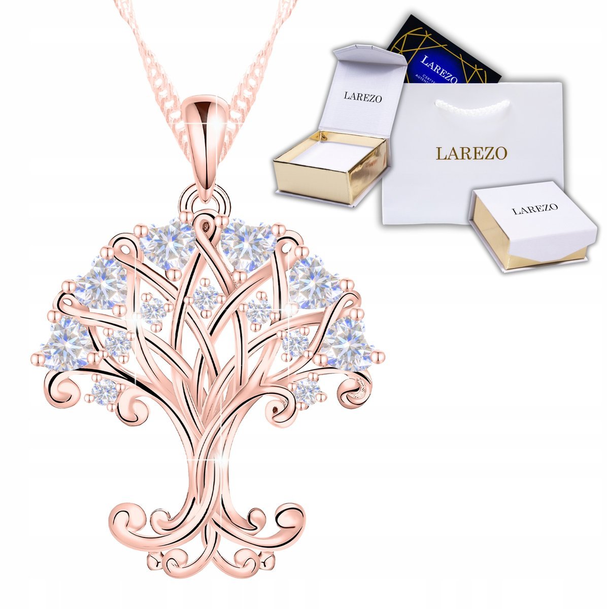 Naszyjnik Różowy Kryształowe Drzewko z Cyrkoniami Drzewo Życia SREBRO 925