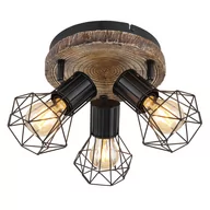 Lampy sufitowe - Globo Priska 54017W-3 plafon lampa sufitowa spot 3x60W E27 czarny/drewniany - miniaturka - grafika 1