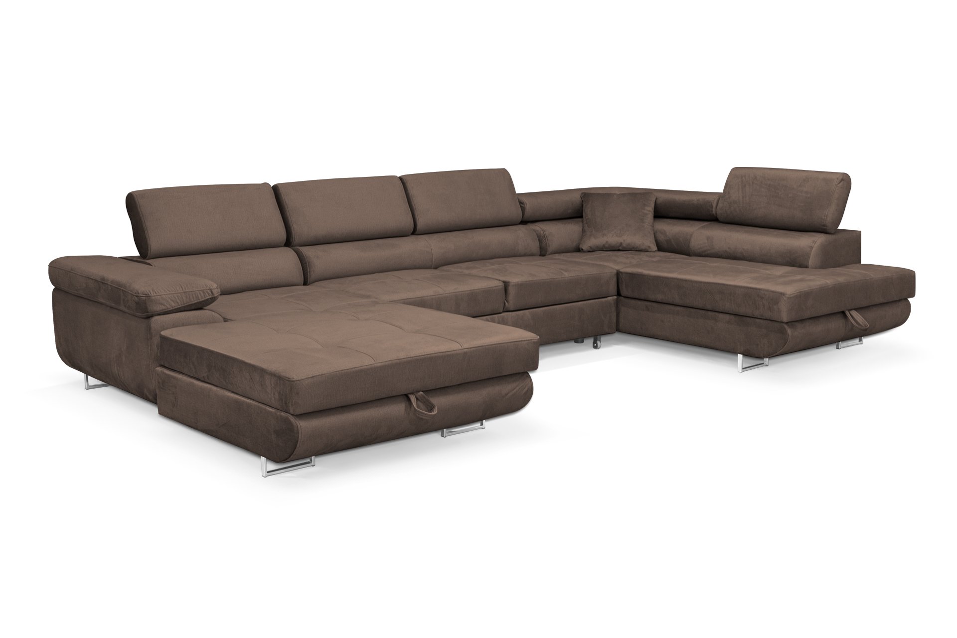 Narożnik Aller Monolith U XXL z funkcją spania i dwiema szufladami na pościel w kolorze brązowym, strona prawa