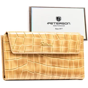 Portfel damski lakierowany PETERSON duży rozbudowany na karty elegancki slim zatrzask i suwak beżowy - Portfele Portfel damski lakierowany PETERSON duży rozbudowany na karty elegancki slim zatrzask i suwak beżowy - Portfele - miniaturka - grafika 1