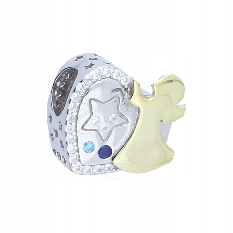 Zawieszka Bead 925 Rodowana i Pozłacana z Cyrkoniami do bransoletki 3mm