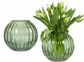 Wazony i flakony - WAZON SZKLANY ZIELONY OKRĄGŁY przezroczysty na bukiety gałązki 20cm - miniaturka - grafika 1