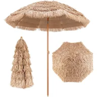 Parasole ogrodowe - Parasol z Tworzywa Sztucznego o Wysokości 2,2 m, Parasol Plażowy z 8 Żebrami, Styl Tropikalny Hawajski, UPF 30+, Parasol Ogrodowy (Naturalny) - miniaturka - grafika 1