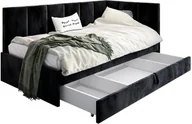 Łóżka dla dzieci i młodzieży - Łóżko młodzieżowe AURA 2 120x200 czarne z tapicerowanym panelem L i szufladą MKPOL - miniaturka - grafika 1