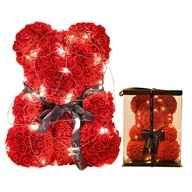 Sztuczne kwiaty - Miś Z Róż 40 Cm Xxl Prezent Box Lampki  Led Rose Bear - miniaturka - grafika 1