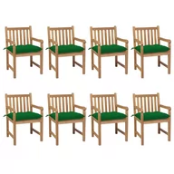 Fotele i krzesła ogrodowe - vidaXL Lumarko Krzesła ogrodowe z zielonymi poduszkami, 8 szt., drewno tekowe! 3073078 - miniaturka - grafika 1