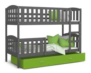 Łóżko piętrowe 160x80 szare zielone KUBUŚ - Łóżka dla dzieci i młodzieży - miniaturka - grafika 1