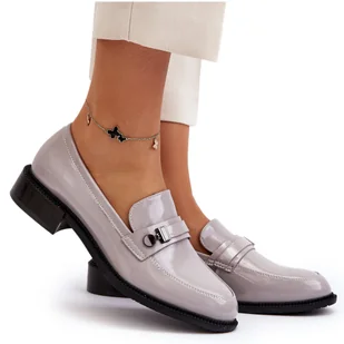 Vinceza Damskie Lakierowane Mokasyny Szare Nerilaja - Mokasyny damskie - miniaturka - grafika 1