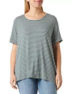 Koszulki i topy damskie - ONLY Carnanna SS Fold Up Tee JRS Noos T-Shirt damski, Cloud Dancer/Stripes:balsam Green, 50/52 - grafika 1
