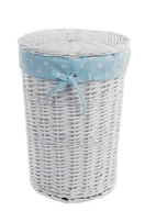 Kosze na bieliznę - Kosz na pranie kosz na pranie skrzynia na pranie wierzba biała baby blue okrągła pokrywa D.32 H.47 - miniaturka - grafika 1