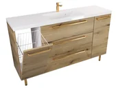 Szafki łazienkowe - Szafka Stojąca Z Umywalką ATHD 140 cm KD - Dąb Evoke Coast Mat - Uchwyty Złote Polerowane - miniaturka - grafika 1