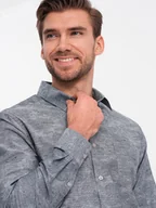 Koszule męskie - Klasyczna flanelowa męska koszula bawełniana w kwiaty - szara V3 OM-SHCS-0157 - Ombre Clothing - miniaturka - grafika 1