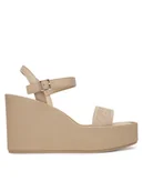 Sandały damskie - Calvin Klein Sandały Wedge 70 Sndl Webbing Lth HW0HW02882 Beżowy - miniaturka - grafika 1