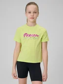 Koszulki dla dziewczynek - 4F Koszulka sportowa szybkoschnąca dziewczęca - zielona 146/152 (10-12 lat) - miniaturka - grafika 1