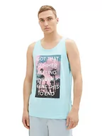 Koszulki męskie - TOM TAILOR Denim Męski tank top z letnim nadrukiem, 30655 - Soft Light Turquoise, XL - miniaturka - grafika 1