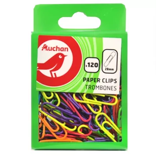 Auchan - Kolorowe spinacze biurowe  rozmiar 28 mm - Spinacze i klipsy do papieru - miniaturka - grafika 1