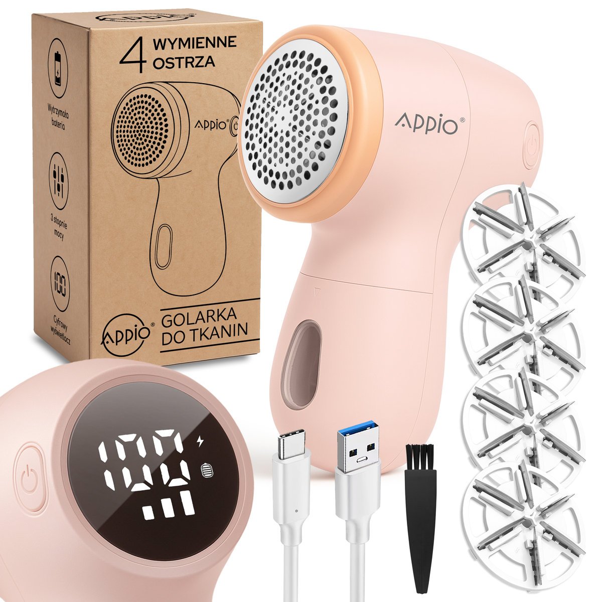 GOLARKA DO UBRAŃ TKANIN TAPICERKI SWETRÓW MOC bezprzewodowa USB-C + ostrza