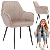 Krzesła - Krzesło Cora, tapicerowane, welurowe, 56x47x82 cm, beżowe - miniaturka - grafika 1