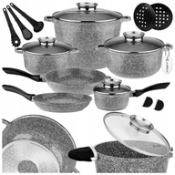 Zestawy garnków i patelni - KOMPLET GARNKÓW MARMUROWYCH ZESTAW GARNKI INDUKCJA / GAZ PATELNIA RONDELEK - miniaturka - grafika 1