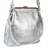 Torebki damskie - Damska torebka srebrna metaliczna skóra naturalna retro bigiel - miniaturka - grafika 1