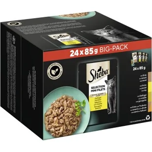 Sheba Selection Mini Fileciki Mokra Karma dla Dorosłych Kotów, Pakiet Mieszany, Wariant Drobiowy, w Sosie 24x85 g - Mokra karma dla kotów - miniaturka - grafika 1