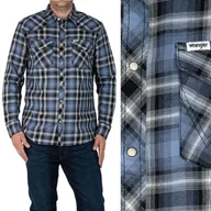 Koszule męskie - Wrangler LS WESTERN SHIRT Stone Wash Blue KOSZULA W KRATĘ REGULAR S - miniaturka - grafika 1