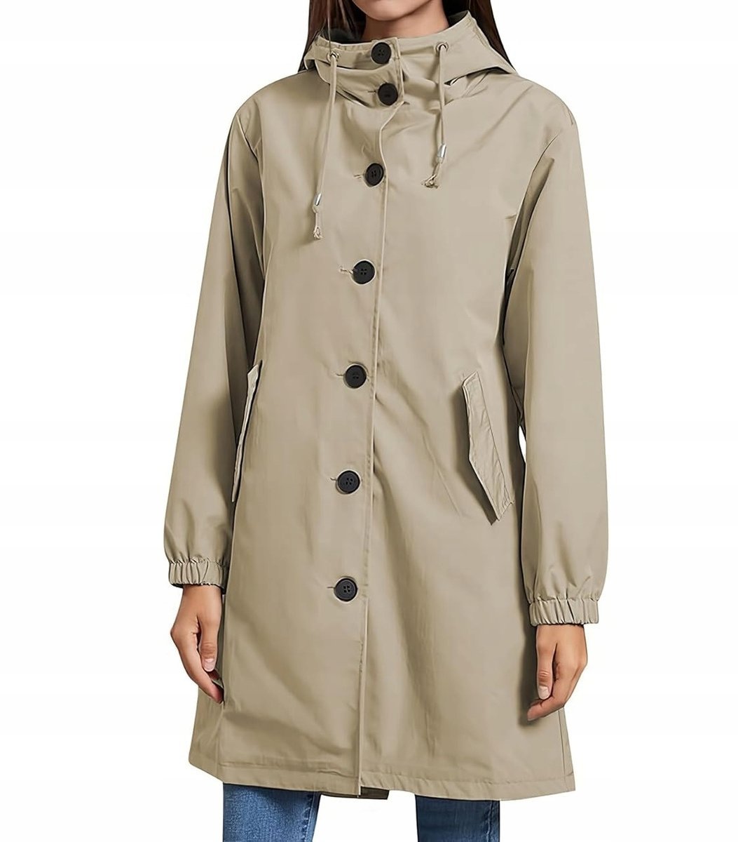 KURTKA JESIENNA PRZECIWDESZCZOWA M 38 beżowa z kapturem parka damska