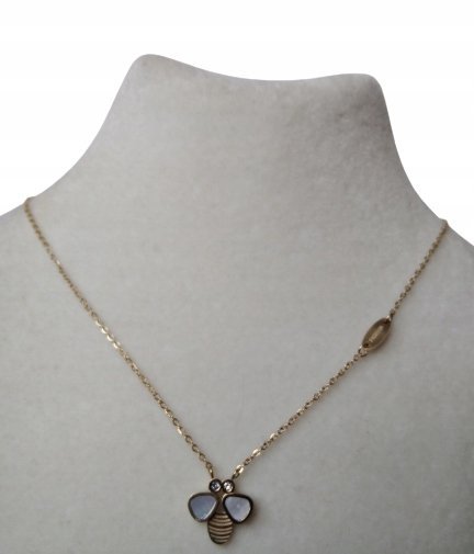 celebrytka pszczółka osa masa perłowa ZŁOTA STAL