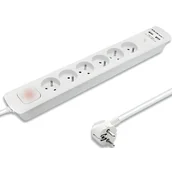 Listwy zasilające - QOLTEC Listwa antyprzepięciowa 6 gniaz 2xUSB 1.8m Biała 50284 - miniaturka - grafika 1