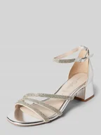 Sandały damskie - Sandały z obszyciem ozdobnymi kamieniami - miniaturka - grafika 1