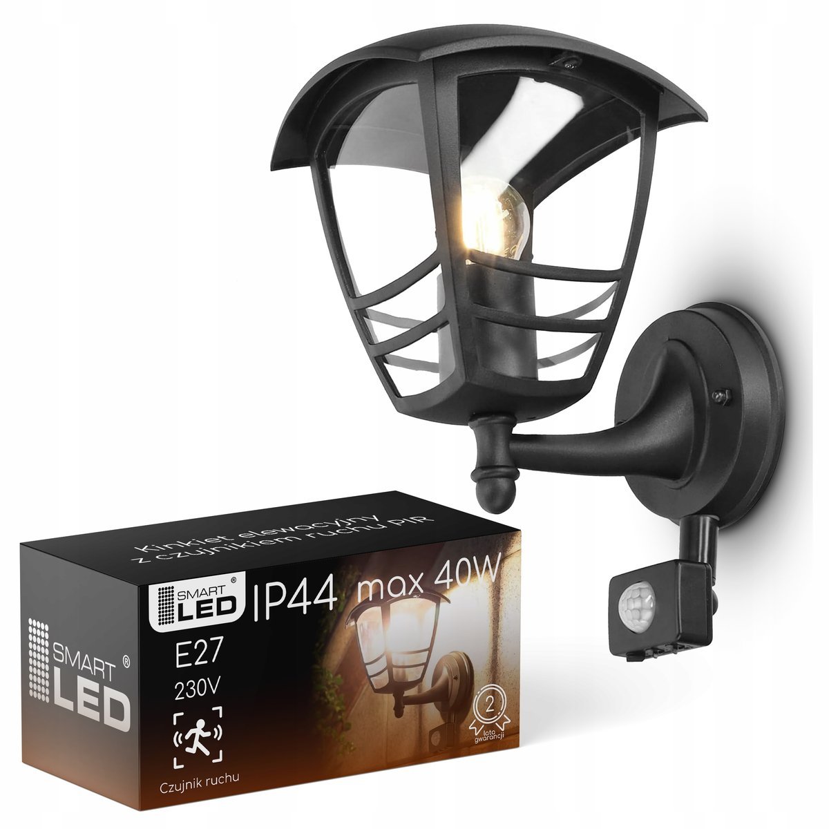 Kinkiet Zewnętrzny LED Lampa Ogrodowa Elewacyjna E27 IP44 Czujnik Ruchu