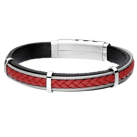 Męska bransoletka z czerwoną, plecioną skórą
