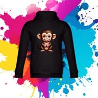 Bluzy dla dziewczynek - Bluza dziecięca typu kangurka z kapturem w kolorze czarnym z nadrukiem małpka 4 lata - miniaturka - grafika 1