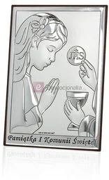 Obrazek srebrny - Komunia Święta - dziewczyna 9x13 - Ikony i obrazy sakralne - miniaturka - grafika 1