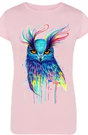 Koszulki i topy damskie - Kolorowa Sowa Piękny T-shirt Damski Modny Rozm.XXL - miniaturka - grafika 1