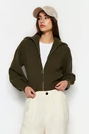Swetry damskie - Trendyol FeMan Regular Fit Basic stójka dzianinowy kardigan, khaki, S, Khaki, S - miniaturka - grafika 1
