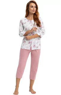 Piżamy damskie - Luna piżama damska bawełniana różowa biała w kwiaty jabłoni 638, Kolor biało-różowy, Rozmiar L, Luna - Intymna - grafika 1